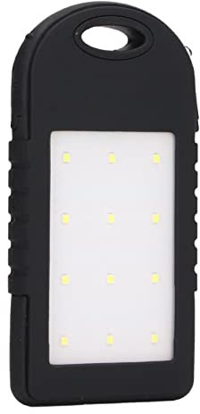 Solar Power Bank 5000mAh Portátil PowerBank con Linterna de 12 Lentes, Puerto USB Dual, 9 Modos LED, Protección de Fibra de Carbono, Material de ABS para Acampar de Senderismo