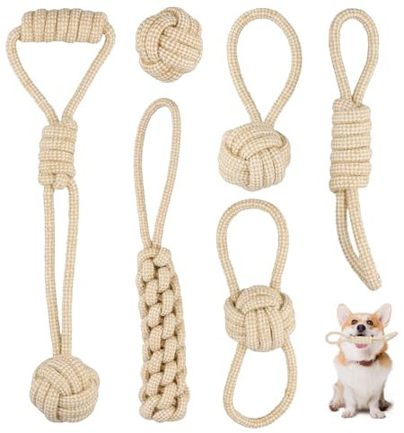 Mapille Jouet Chien Corde, Lot de 6 Jouets pour Chien en Corde avec Balle à Nœuds, Jouet Chien Indestructible à Mâcher, Cordes pour Chien, Convient Aux Petits Moyens et Grands