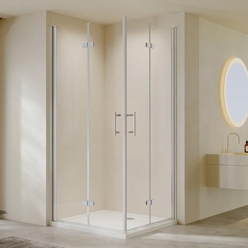AmuseVera 100x100 cm Duschkabine Eckeinstieg Rahmenlos Duschabtrennung Eckdushe Doppelte Falttür Duschtüren aus 6mm ESG-Sicherheitsglas mit Nano-Beschichtung Höhe 195 cm