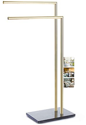 Portasciugamani autoportante a doppia barra porta asciugamani da bagno elegante nero e oro portasciugamani stand versatile stendibiancheria per uso domestico e spa