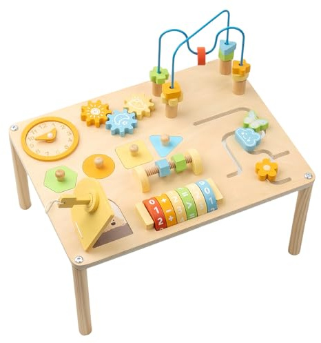 Kustimantu Aktivititätstisch - Tisch Eisenbahn Spielzeug | Holz Lernspielzeug Mit Formensortierer und Kugelbahn Für Mädchen Kindergarten
