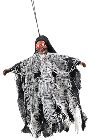 Hexenskelett hängende Dekoration Halloween Deckendekorationen mit beleuchtetem LED-Auge für Tür Terrasse Hof Garten Hexenbesen Party Dekoration
