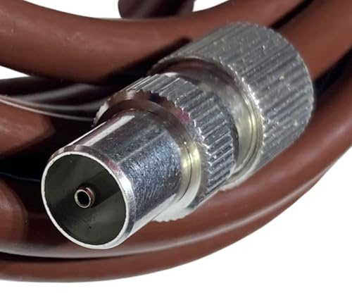 Inbrackets Cable coaxial de antena de TV RF macho a enchufe con acoplador (marrón, 8 metros)
