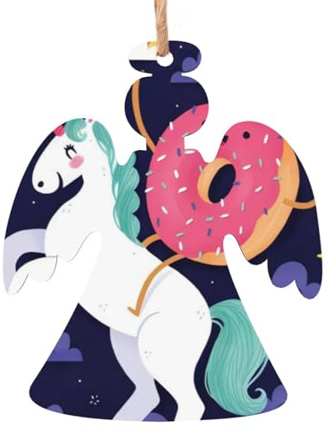 Decoraciones de Navidad de madera con diseño de donas de unicornios y arco iris, adecuadas para decoraciones de fiesta de árboles de Navidad