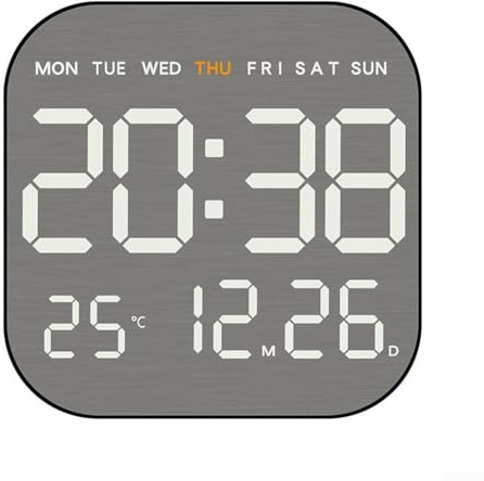 FACAIIO LED Wanduhr mit Metall Gebürstetes Zifferblatt, Digitaler Wecker mit Temperatur- und Feuchtigkeitsanzeige, 12/24H Format, Adaptive Helligkeit, USB-betrieben - Schwarz