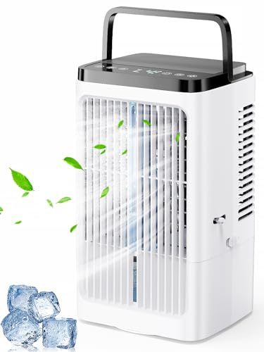 Condizionatore Portatile Silenzioso, Raffrescatore d'aria con 4 Velocità, Due Modalità Di Nebbia, Oscillazione a 90°, Ventilatore USB e Timer 8 Ore pour Camera da letto Ufficio