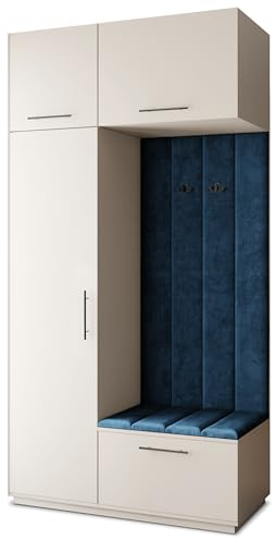 Masseno Flugarderoben Set Rema, Kleiderschrank-Set mit Sitzbank, Garderobenschrank Flur mit 5 Regalböden, Kaschmir