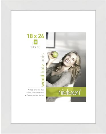 accent by nielsen Holz Bilderrahmen Apollon, 18 x 24 cm, Weiß | Holz Fotorahmen mit Passepartout im Hoch- & Querformat zum Auftstellen und Aufhängen Weiß matt Echtglas