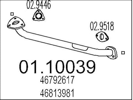 MTS 01.10039 Abgasrohr Auspuffrohr Vorne 770mm 2,1507kg