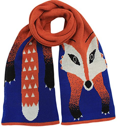 UK_Stone Elegant Damen Orange Blau Fuchs Tier Muster Schal Stola Warm Halstuch (Fuchs)