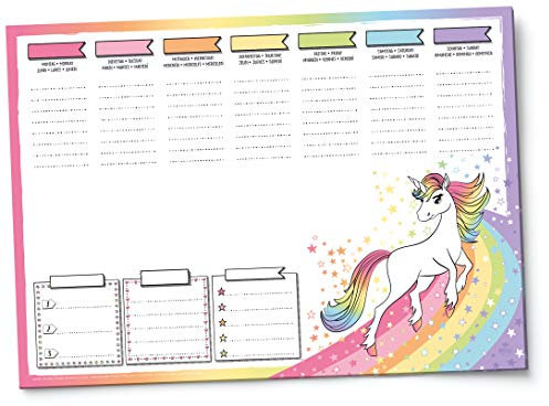 Schreibtischunterlage EINHORN - DIN A3 Papier abreißbar - Wochenplan -25 Blatt- versch. Motive: Pferd,Meerjungfrau, für Mädchen, Kinder, Schüler
