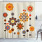 ABAKUHAUS Blumen Duschvorhang, Eastern Floral Design, Stoffliches Gewebe Badezimmerdekorationsset mit Haken, 175 x 180 cm, Beige orange Blaugrau