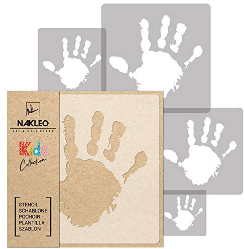 NAKLEO Schablonen Malen für Kinder, 5 Stück Set 9x9 bis 34x34cm Hand Mensch Handabdruck, Wiederverwendbare Kunststoff für Kinderzimmer Malvorlage Raumdekoration, Basteln DIY Wand Möbel Papier