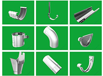 Dachrinnenset 4-16 m lang verzinkt Roofart 7 TLG 127mm (NG 280) inkl.Fallrohr mit Stirnbretthaltern oder Rinneisen (4 m Rinne + 2m Fallrohr, mit Stirnbretthaltern)