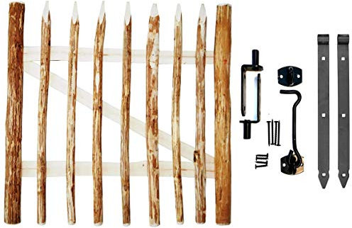 BOGATECO Alto Cancello Giardino in Legno | Larghezza: 100 cm | Altezza: 90 cm | Distanza tra i Picchetti di Recinzione 6-7 cm | Include Cerniere e Accessori | Porta Si Apre a Destra