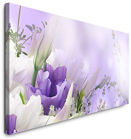 Paul Sinus Art GmbH Blumen in weiß und Lila 120x 50cm Panorama Leinwand Bild XXL Format Wandbilder Wohnzimmer Wohnung Deko Kunstdrucke