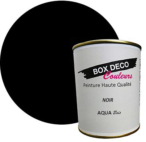 BOX DECO COULEURS Peinture bois intérieur extérieur à base d'acrylique aspect velours-satin Aqua Bois - 750ml, Noir