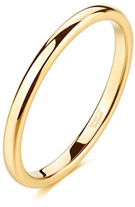 Zakk Ring Damen Herren 2mm 4mm 6mm 8mm Gelbgold Wolfram Poliert Schmal Ringe Verlobungsringe Ehering Hochzeitsband (2mm, 60 (19.1))