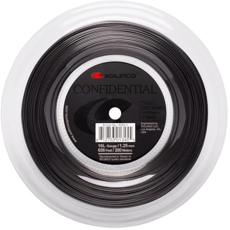 Solinco Confidential Tennissaitenrolle 200m Hochleistungs-Co-Polyester-Monofil für Power, Spin, Kontrolle & Komfort, 16