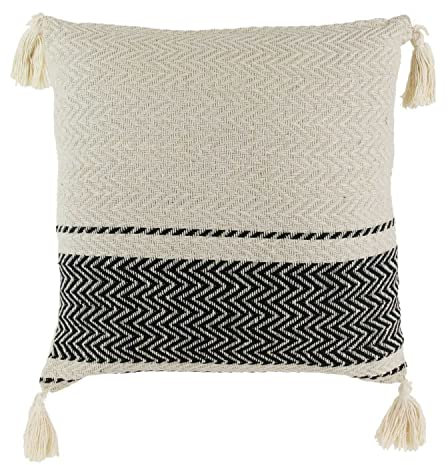 The Home Deco Factory Kissen mit Bommeln, gestreift, Berber, 40 cm