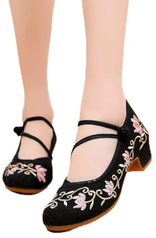 LGYKUMEG Scarpe Ricamate da Donna Vintage, Ballerine Ricamate con Caprifoglio Tradizionale Cinese, Scarpe da Donna Tradizionali Cinesi, Scarpe da Yoga per Balletto Suola in Gomma,Nero,41EU