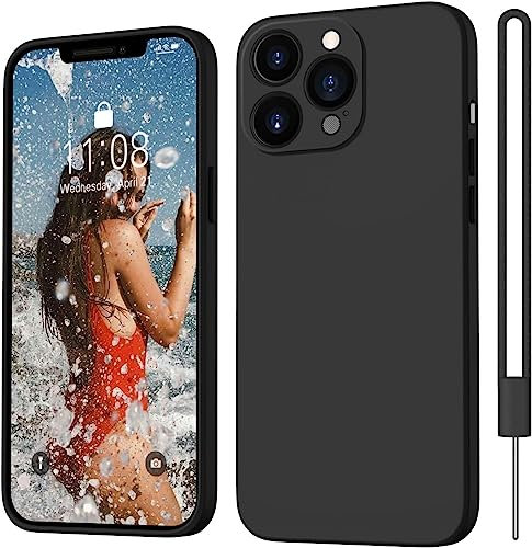iPhone 13 Pro Max Hülle Silikon Case, ORDA Hanyhülle , Ultra Dünn mit Microfiber, Flüssig Silikon Gel Gummi Kratzfeste Case Matt Schutzhülle Hülle für iPhone 13 Pro Max 6.7'' Schwarz