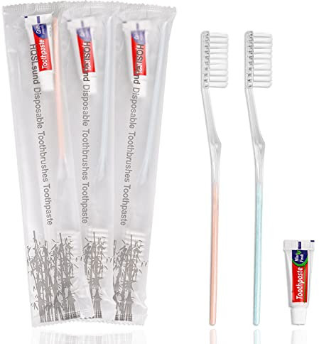 Einmal Zahnbürsten,100 Packungen Einwegzahnbürsten Mit Zahnpasta Set Einzeln Verpackt für Hotel/Camping/Pflegeheim/Wohltätigkeit (2 Farben)