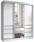 Schwebetürenschrank Megajra mit 6 Schubladen und Spiegel, Kleiderschrank, Schiebetürenschrank mit 2 Kleidestangen, Garderobe, Schlafzimmer (Breite: 180 cm, White)