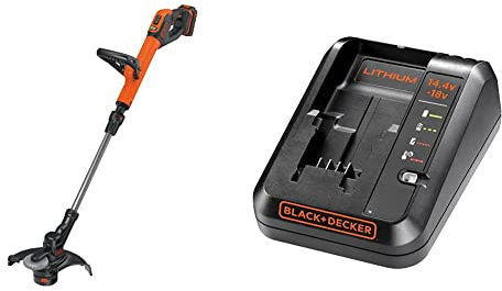 BLACK+DECKER STC1820PC-GB Cordless 28 cm String Grass Trimmer 2.0Ah Lithium Ion Battery, Orange & BDC1A-GB Cordless Fast Charger, 14.4-18 V, 16.6 x 14 x 9.4 cm, 1-Piece
