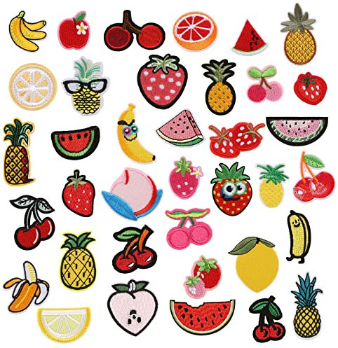 Bymivofun 37 Stück Kinder Frucht Cartoon Kleidung Patches, Cartoon DIY Kleidung Patches, Kleidung Patches Aufkleber, zum Aufbügeln T-Shirt Jeans Kleidung Taschen