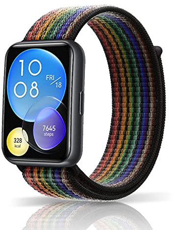 ZoRoll Cinturino per Huawei Watch Fit 2, Nylon Morbido Sport Traspirante Ricambio Bracciale Compatibile con Huawei Watch Fit 2 - Nero&Arcobaleno