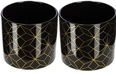KOTARBAU® 2er Set Deko-Zylinder Blumentopf Keramik Pflanztopf Schwarz-Gold ⌀ 12 cm