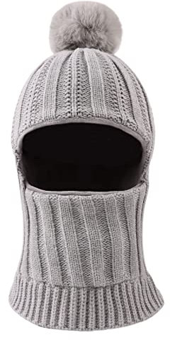 XIAOHAWANG Baby Wintermütze Jungen kindermützen Winter Polarfleece Winddicht Kälteschutz Strickmütze Jungen Warm Beanie Mit Bommel für Kinder Baby(Grau, 3-10Jahren)