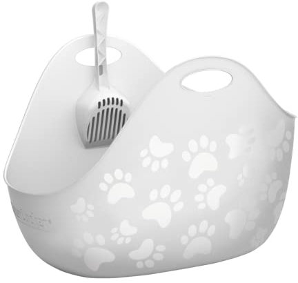 LitterLocker LitterBox White, Katzentoilette weiß, elegantes und praktisches Design, einfache Entleerung, inkl. Schaufel