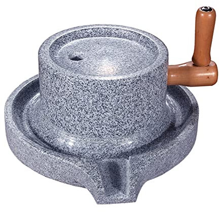 Natural Smooth Natural Granite Handmade Stone Mill/Grinder Hand Crank Wet Grain Grinder with Wooden Frame for Grain, Dry/Wet Mill Bean and Barley