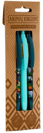 Puckator Animal Kingdom Recycled ABS (RABS) Pen Set of 3 - Pen Stationary Set - Cool Fancy Pack of Pens Black For Office Writing College - Uni Essentials - Back to School Supplies - Non Smudge