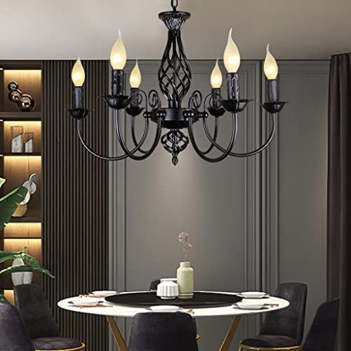 FWX Pendelleuchte E14 Antik Industrie Pendellampe Retro Höhenverstellbar Metall Vintage Restaurant Kronleuchter Kerze Klassische Eisen Deckenleuchter Bar Wohnzimmer Cafe Hängeleuchte(Color:Schwarz,Grö