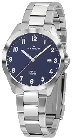 Atrium Herren Armbanduhr Edelstahl Saphirglas Analog Quarz 10 bar mit Datumsanzeige und Edelstahlband Silberfarben A45-35