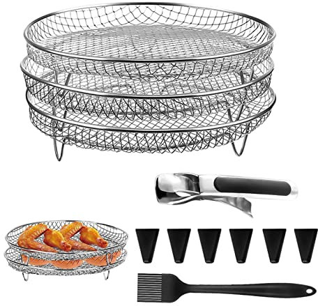 cypreason Air Fryer Rack empilable – Barbecue | Kit d'accessoires pour friteuse à air, Cadre avec brochette, Support métallique empilable pour la Cuisine