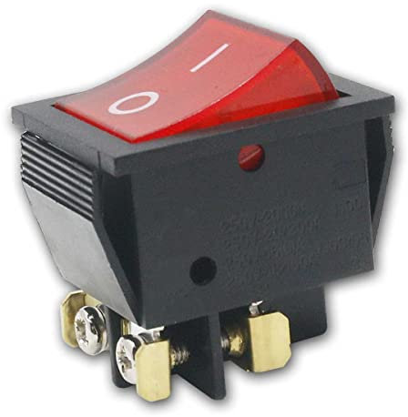 world-trading-net - Interrupteur à bascule rouge, lumineux, 2 pôles, max 250V/16A, boîtier en plastique noir, montage encliquetable, avec connexion à vis, commande ou lumière permanente