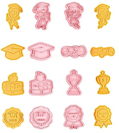 CANDeal Lot De 8 Emporte-pièces pour L'obtention du Diplôme, Tampon à Biscuits, Presse-Sandwich à Biscuits, Livret, Casquette De Graduation, Robe, Diplôme, Diplômé, étoile, Plaque Et étoile Filante
