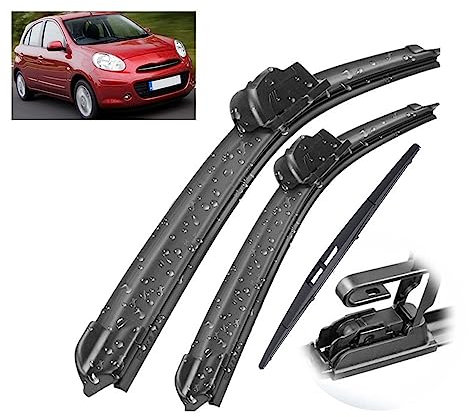 3-teiliges Scheibenwischer-Set for vorne und hinten, kompatibel mit Nissan Micra March K13 2010–2015, Windschutzscheibe, Windschutzscheibe, Fenster, 53,3 cm + 35,6 cm + 30,5 cm