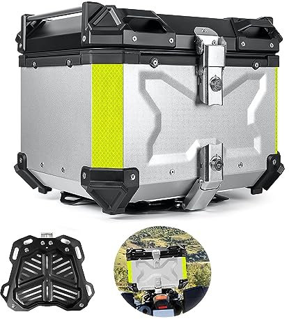Motorrad Topcase Alu Reisen Motorradkoffer Helmkoffer Wasserdicht Top Case Gepäckträger Koffer 45L 55L 65L 80L 100L Heckkasten Aufbewahrungsbox Für Roller, Mofa, Quad, Mit Platte ( Color : Silber , Si