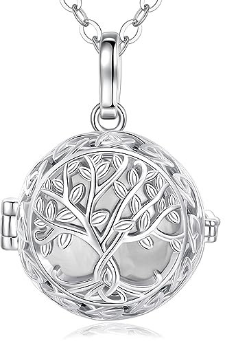 EUDORA Harmony Ball Collier de Grossesse pour Femme, Arbre de Vie Abgel Appelant Pendentif Musique Carillon Souhaitant Bell Mexico Ball Bijoux Cadeau pour Maman Femme, 45 + 30