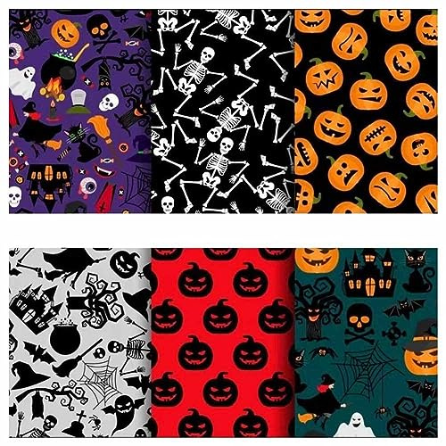 SHTGOI Halloween Baumwollstoff Patchwork Stoffe Paket Kürbis Spinne Fledermaus Muster Nähstoffe Precut Bedruckte Stoffreste Handwerk Patchwork für Quilting Nähen Projekt Handwerk 6pcs 1# 25 * 25cm