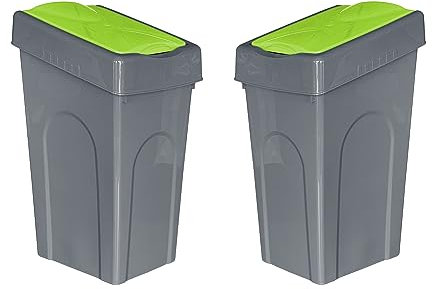 Optimal Products 50L Plastic Recycling Bin Rubbish Dustbin Kitchen Garden Recycle Waste Bin With Lid (Green, 2)