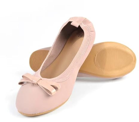 Generic After Party Shoes Foldable Ballet Pumps Roll up Foldable Pumps for Women Pink 6.5