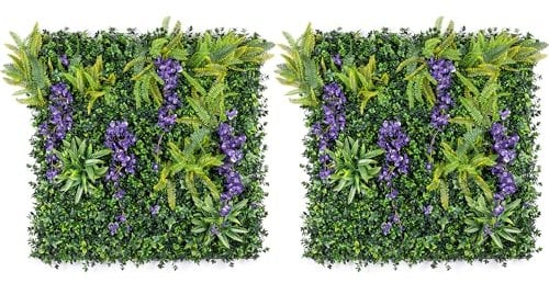 Artificial Living Wall Panels 1m x 1m, Green Plant Foliage Hanging Wisteria, Indoor Outdoor, Home Garden Decoration, Privacy Hedge Fence Screening, UV Stabilised, Waterproof, Natural Look (Purple x2)