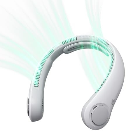 JISULIFE Ventilador de cuello portátil mejorado, soporte para el cuello, manos libres personal, ajuste de 5 velocidades, 5000 mAh, silencioso, recargable, regalos para mujeres y hombres- Gris niebla