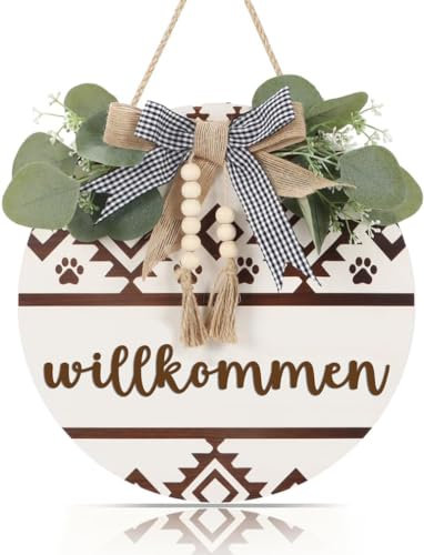 CHDITB Willkommens Schild Haustür,Türkranz Willkommen,Willkommens Deko,Runder Kranz Haustür Türschild,Türdeko Haustür,Willkommenskränze Dekoration,Frühlings Sommer Kränze für Bauernhaus Veranda